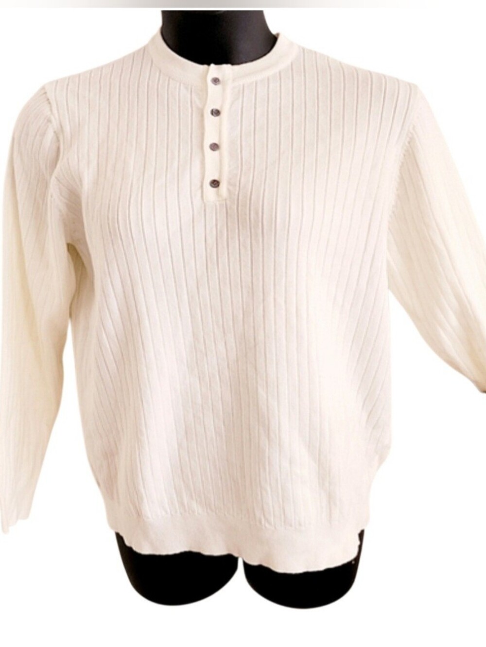 New Unisex Eggshell White Ribbed Henley Sweater Size Large